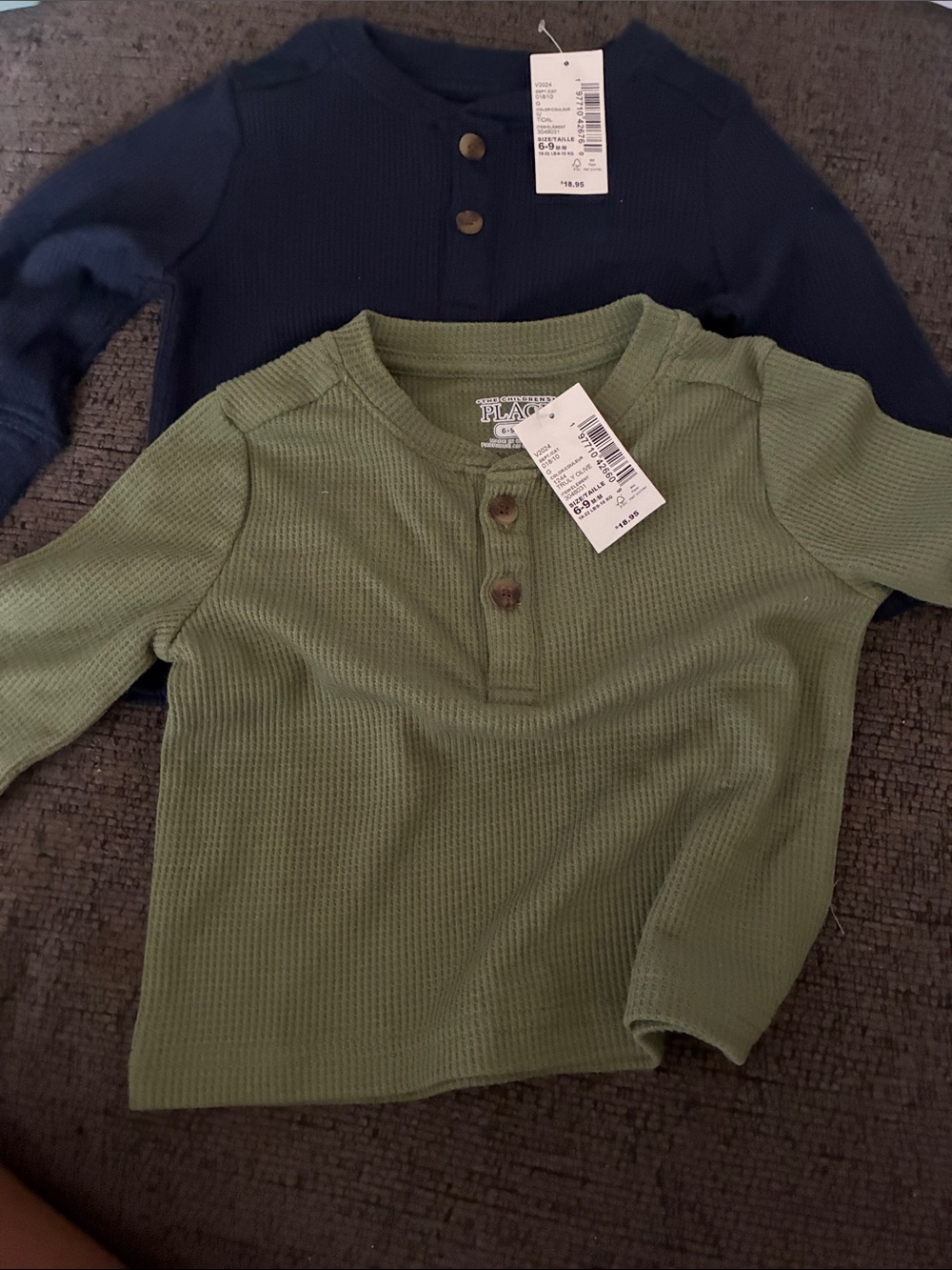 The Childrens Place Green Waffle Henley Long Sleeve Top - Kids